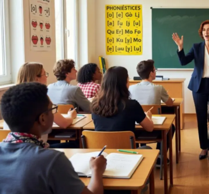 Étudiants écoutant attentivement un enregistrement en français pour travailler la prononciation