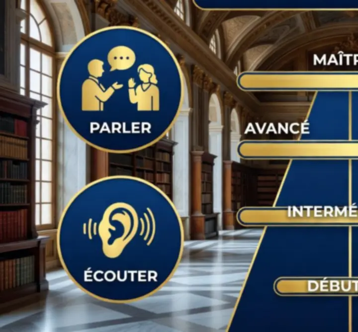 Infographie montrant la progression typique d'un apprenant du niveau débutant à la confiance en conversation