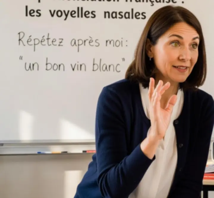 Enseignant corrigeant la prononciation d'une étudiante en cours particulier
