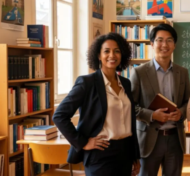 Portrait d’une enseignante de français souriante, représentant l’équipe pédagogique YouFollowMe